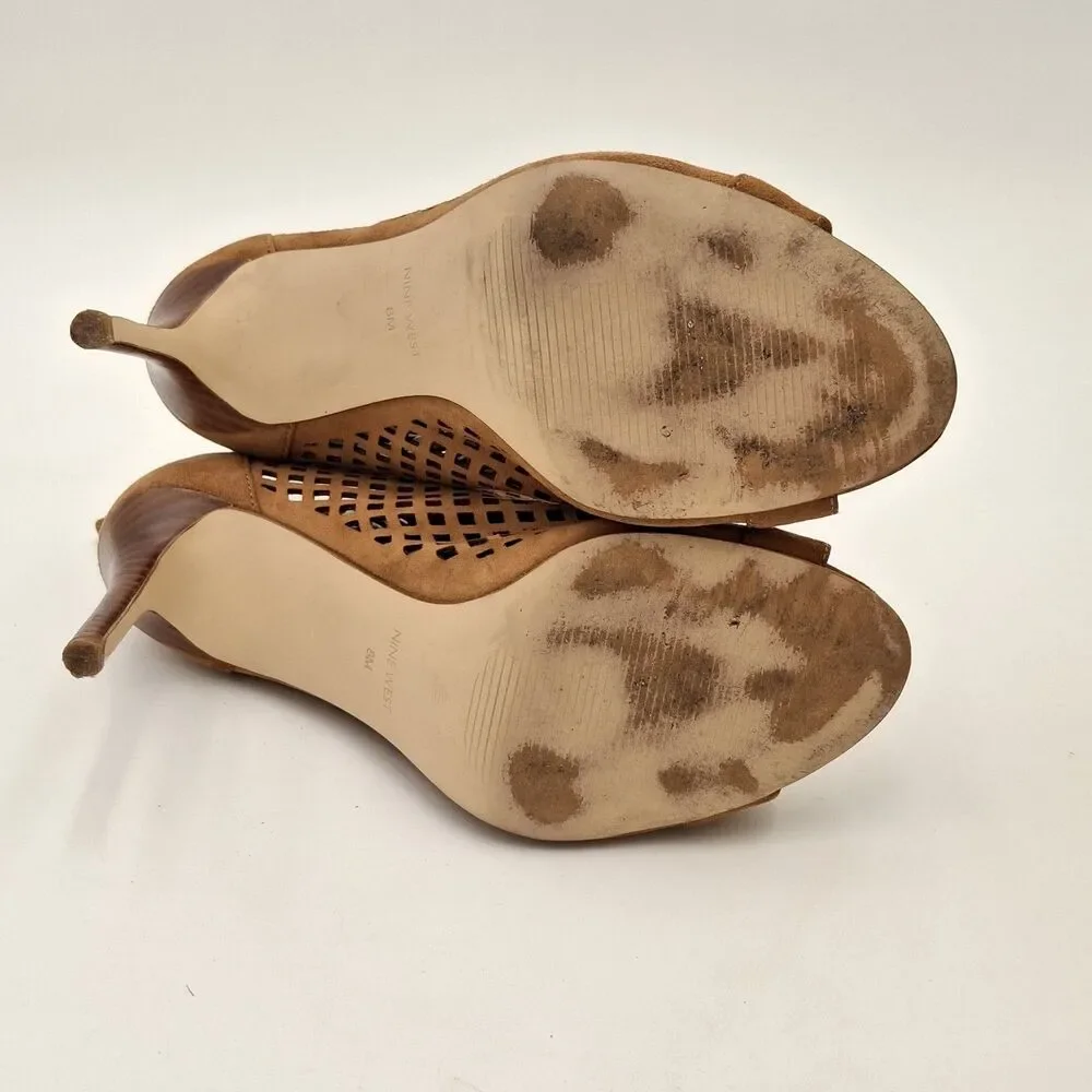 Rare Nine West Moustique Suede Sz 8M Women's Heeled Sandal Dark Natural Stiletto